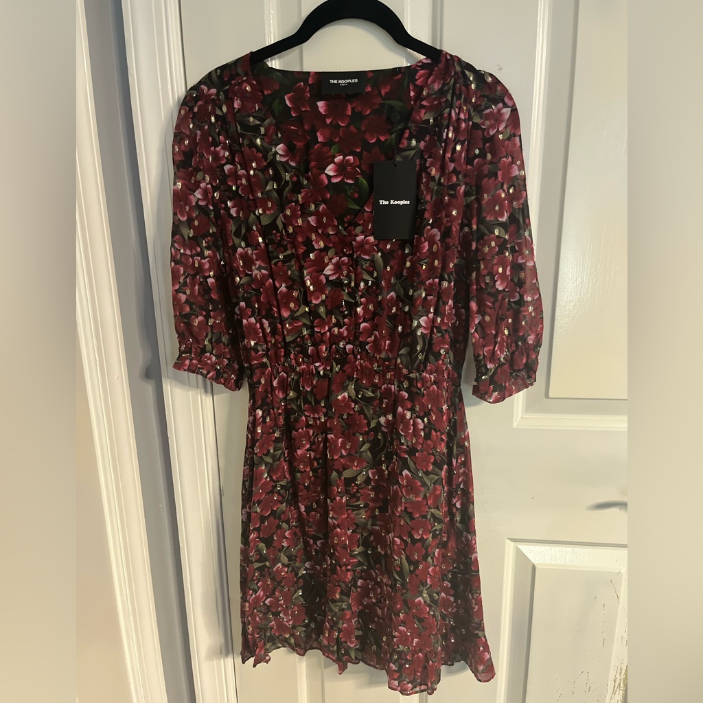 Nwt The Kooples Floral Print Metallic Dot Dress Asotv Size 1/Small